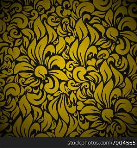 Seamless Floral Background Pattern. Gold flowers on Black. EPS10 opacity