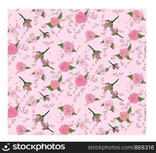 Seamless floral background with bouquets of roses. Vintage pattern for wallpaper, fabric, digital paper, etc. Shabby chic style pattern.