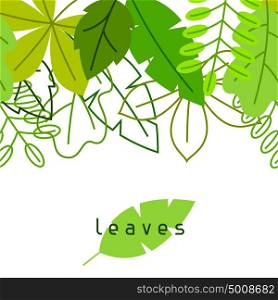Seamless floral border with stylized green leaves. Spring or summer foliage. Seamless floral border with stylized green leaves. Spring or summer foliage.