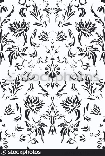 Seamless floral damask background black and white vector