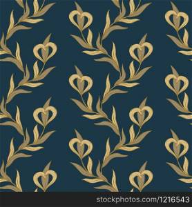 Seamless floral golden and blue pattern. Vector pattern.