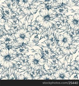 Seamless floral hand drawn background pattern. Decorative backdrop for fabric, scrapbooking, textile, wrapping paper, card, invitation, wallpaper, web design