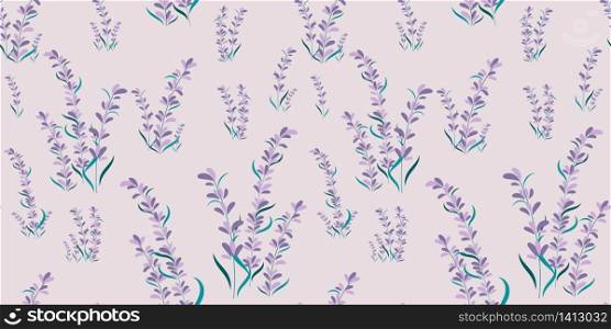 Seamless floral lavender pattern background, Vector lavender and leaf, Hand drawn decorative element, Seamless backgrounds and wallpapers for fabric, packaging, Decorative print, Textile