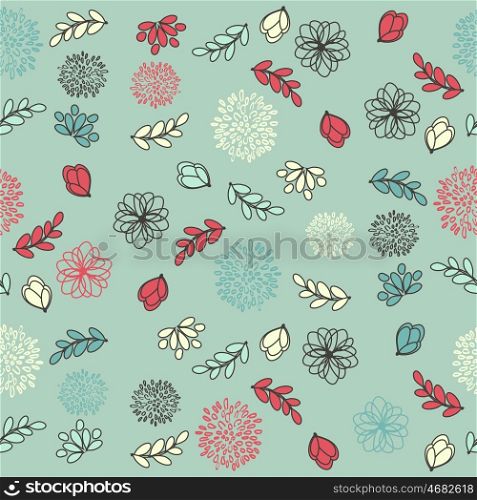 Seamless Floral Ornament Contoured Pattern With Flowers And Leaves