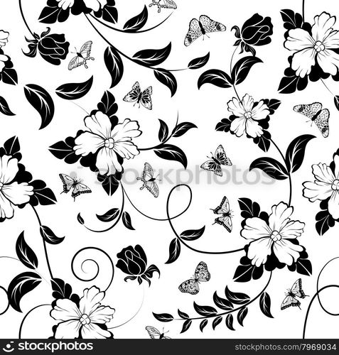 Seamless floral ornate pattern in Black and White Colors