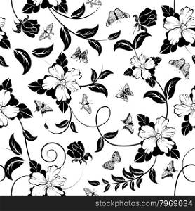 Seamless floral ornate pattern in Black and White Colors