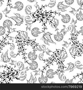 Seamless floral ornate pattern in Black and White Colors