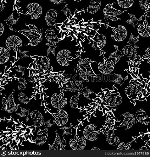 Seamless floral ornate pattern with butterflies