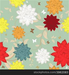 Seamless floral ornate pattern with butterfly. Vector illustration.