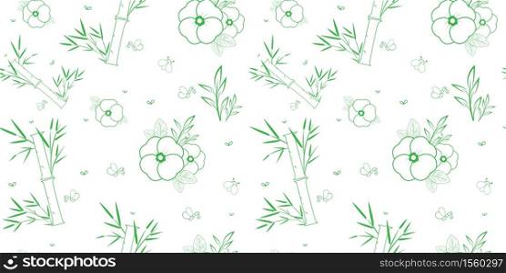 Seamless floral pattern background, Flower bamboo butterfly bug leaf, Hand drawn decorative element, Seamless backgrounds and wallpapers for fabric, packaging, Decorative print, Textile, repeating pattern