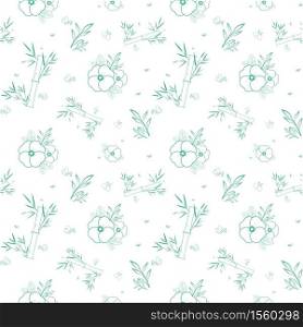 Seamless floral pattern background, Flower bamboo butterfly bug leaf, Hand drawn decorative element, Seamless backgrounds and wallpapers for fabric, packaging, Decorative print, Textile, repeating pattern