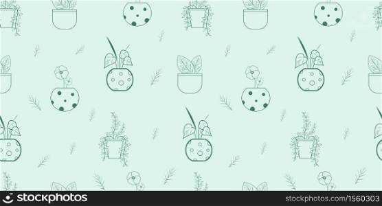 Seamless floral pattern background, Flower in pots and leaf, Hand drawn decorative element, Seamless backgrounds and wallpapers for fabric, packaging, Decorative print, Textile, repeating pattern