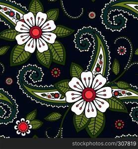 Seamless floral pattern background with large flowers in Indian or Oriental style. Seamless flower pattern