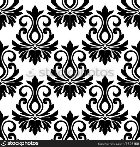 Seamless floral pattern background with ornamental black floral motifs