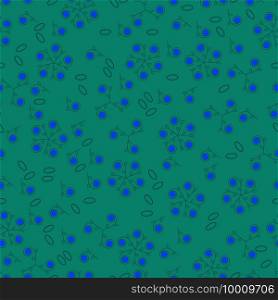 Seamless  floral  pattern. Blue berries  and leaves on emerald green endless vector background. 