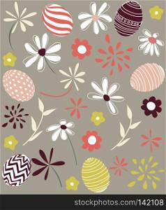 Seamless floral pattern, easter eggs greeting card