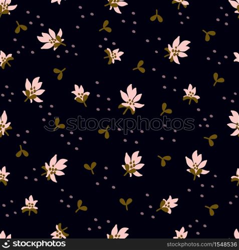 Seamless Floral Pattern. Fashion textile pattern with decorative leaves, flowers and branches on black background. Vector illustration. Seamless Floral Pattern. Fashion textile pattern with decorative leaves, flowers and branches on black background. Vector illustration.