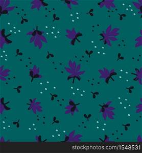 Seamless Floral Pattern. Fashion textile pattern with little violet flowers and leaves on teal background. Vector illustration. Seamless Floral Pattern. Fashion textile pattern with little violet flowers and leaves on teal background. Vector illustration.