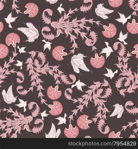 Seamless floral pattern. For easy making seamless pattern just drag all group into swatches bar, and use it for filling any contours. Vector illustration.