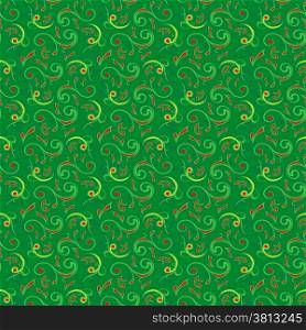 Seamless floral pattern mainly in green hues, hand drawing vector illustration