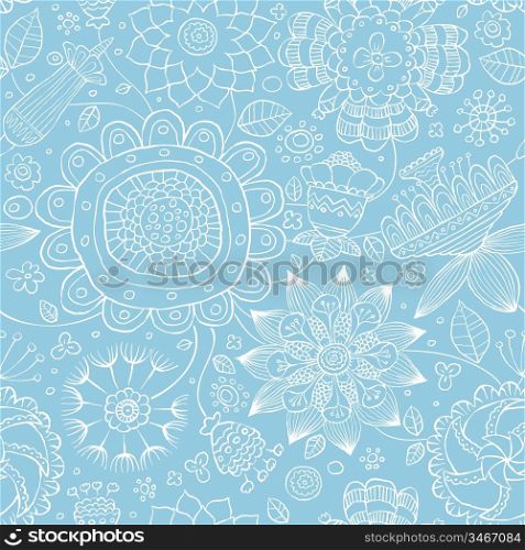 Seamless floral pattern on a blue background, vector