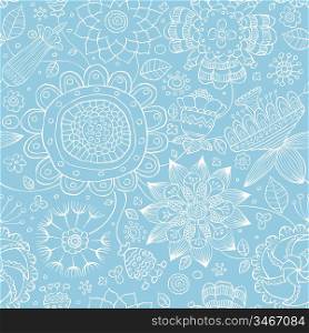 Seamless floral pattern on a blue background, vector
