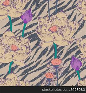 Seamless floral pattern on zebra background vector image