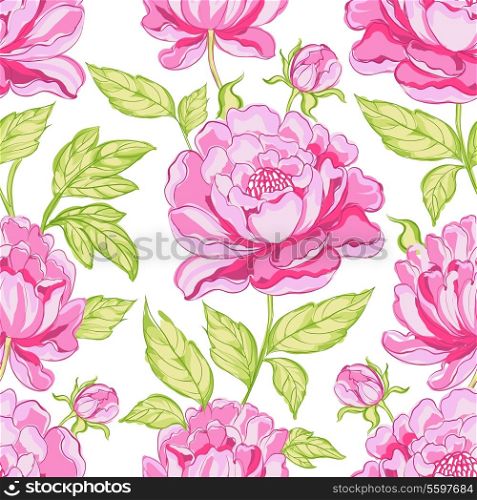 Seamless floral pattern, peonies blossom flowers.