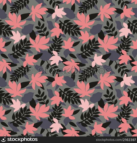 Seamless floral pattern, vector seamless background with summer exotic leaves. Organic flat style vector illustration. Seamless floral pattern, vector seamless background with summer exotic leaves. Organic flat style vector illustration.