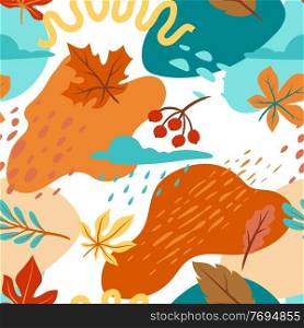 Seamless floral pattern with autumn foliage. Background of falling abstract leaves.. Seamless floral pattern with autumn foliage. Background of falling leaves.