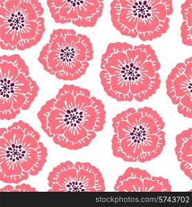 Seamless floral pattern with blooming poppies. Vector illustration.