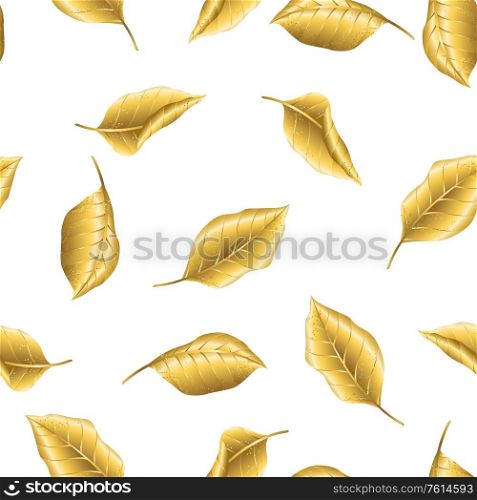 Seamless floral pattern with gold autumn foliage. Falling golden leaves.. Seamless floral pattern with gold autumn foliage.