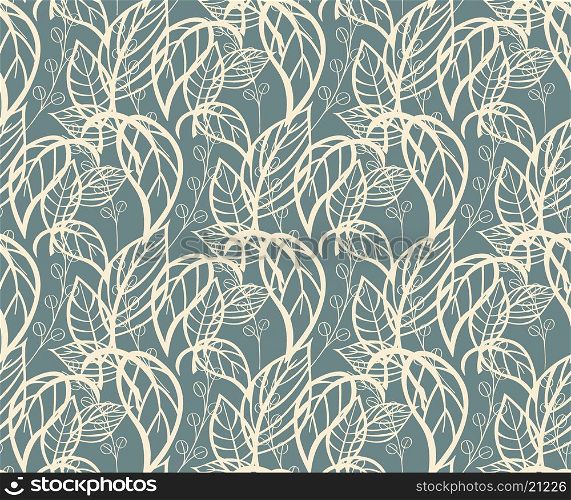 Seamless floral pattern with hand drawn leaves, vector illustration