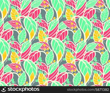 Seamless floral pattern with hand drawn leaves, vector illustration