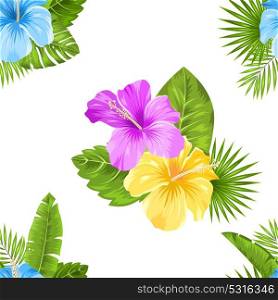 Seamless Floral Pattern with Hibiscus Flowers and exotic Plants. Fashion Textile. Seamless Floral Pattern with Hibiscus Flowers and exotic Plants. Fashion Textile. Beautiful Texture - Illustration Vector