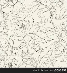 Seamless floral pattern with Peony. Vector illustration.