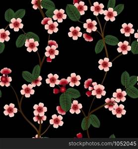 Seamless floral pattern with pink cherry sakura flowers and leaf. Seamless pattern with pink cherry flowers and leaf