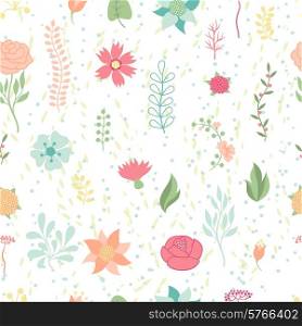 Seamless floral pattern with pretty stylized flowers.