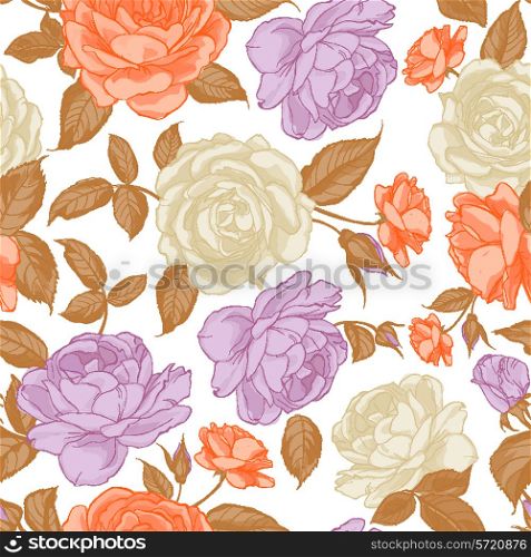 Seamless floral pattern with Rose in sepia colors. Vector illustration.
