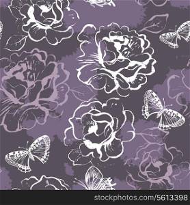 Seamless floral pattern with roses and butterflies