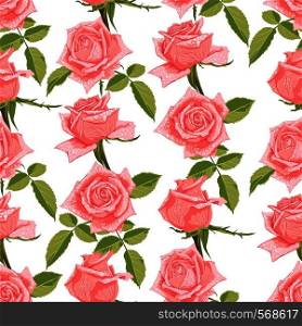 Seamless floral pattern with roses isolated on white background. Design element for fabrics, textile, prints, scrapbooking, wallpapers and etc. Vector illustration.. Seamless floral pattern with roses.