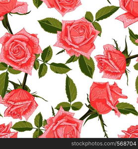 Seamless floral pattern with roses isolated on white background. Design element for fabrics, textile, prints, scrapbooking, wallpapers and etc. Vector illustration.. Seamless floral pattern with roses.