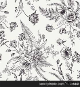 Seamless floral pattern with spring flowers vector image
