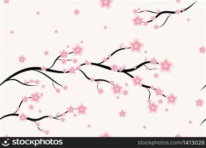 Seamless floral sakura pattern background, Vector cherry blossom and branch, Hand drawn decorative, Seamless backgrounds and wallpapers for fabric, packaging, Decorative print, Textile