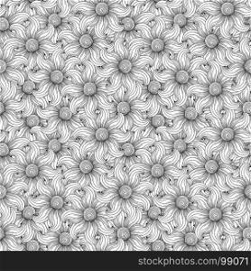 Seamless floral vector monochrome pattern with stylized flowers