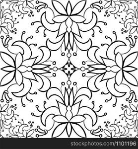 Seamless floral vector pattern - Abstract background - Nature, plants, leaves, flowers. Seamless floral pattern background. Black white
