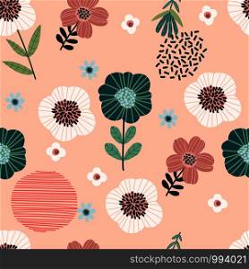 Seamless flower pattern in modern style, vector illustration for wallpaper or textile