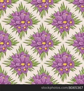 Seamless flower pattern with crocuses. Vector background.