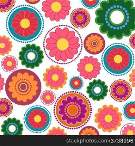 Seamless flower pattern with different color petals on white background