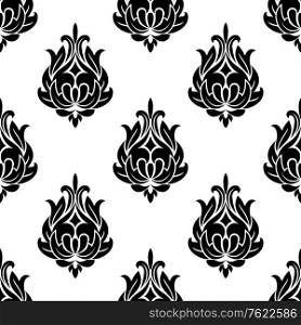Seamless foliate arabesque pattern in black and white suitable for print or fabric design